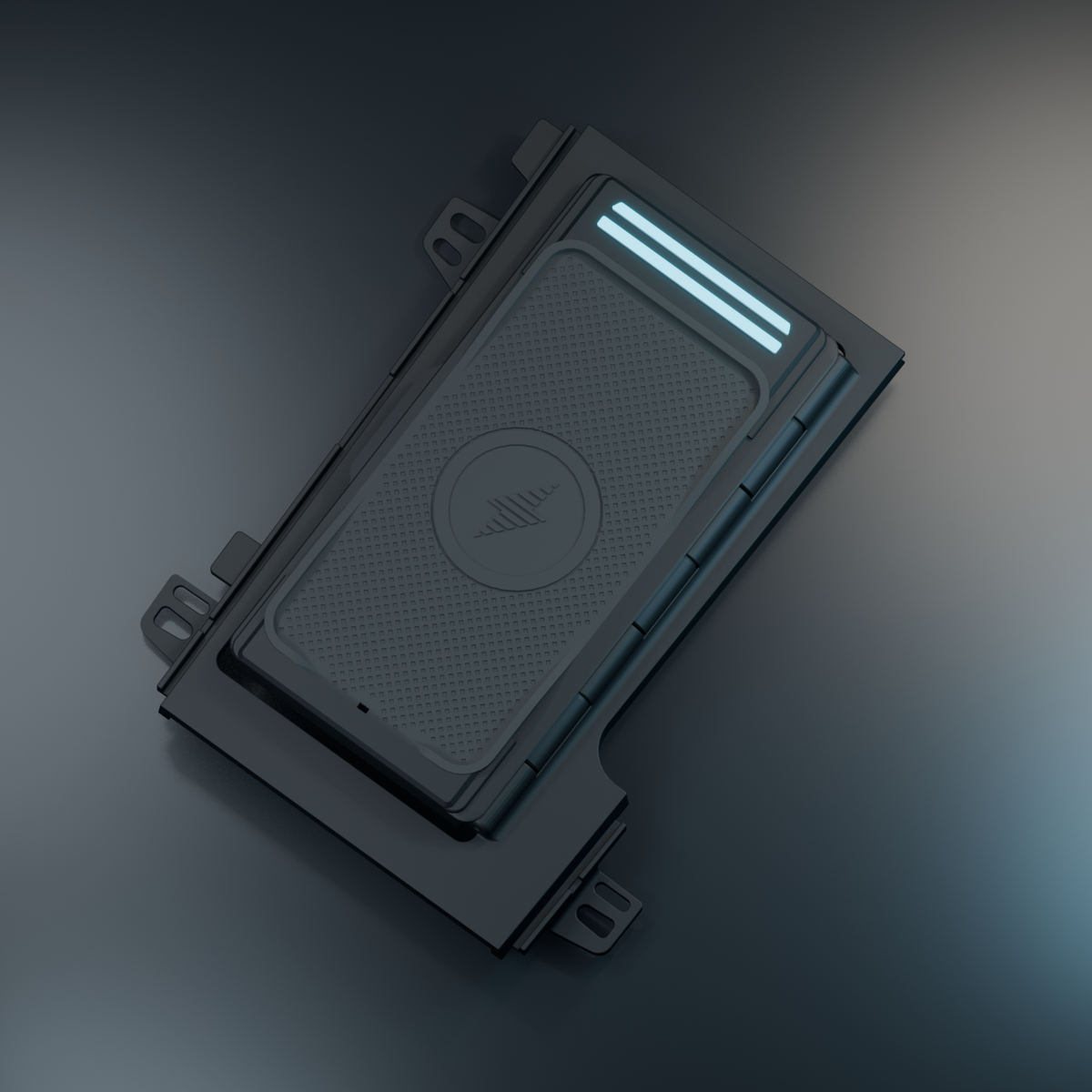 Acura TL 2004–2008 wireless charger — current CAD Blender pad-detail view