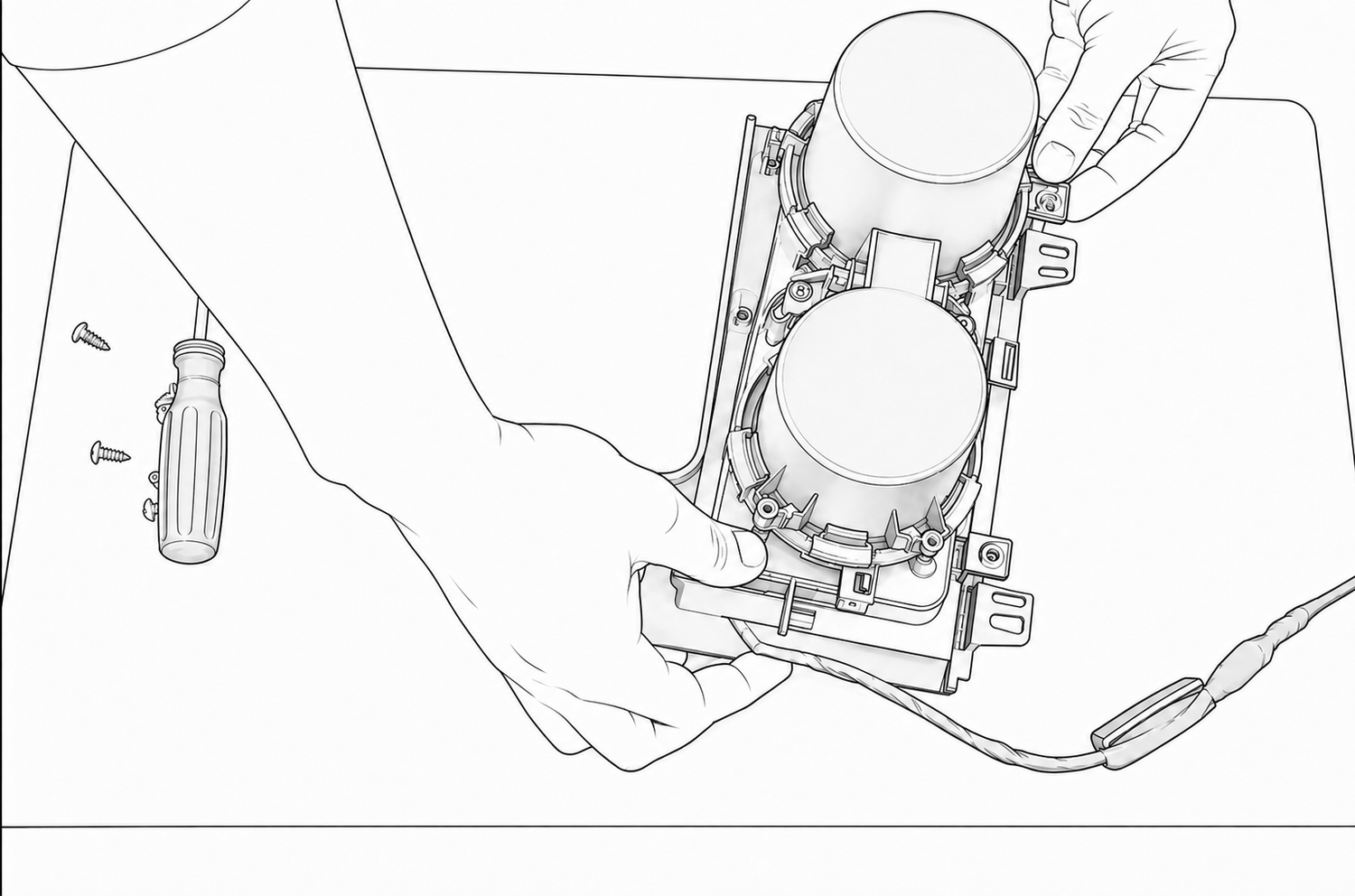 Illustration of transferring the original Acura TL cupholder onto the charger assembly