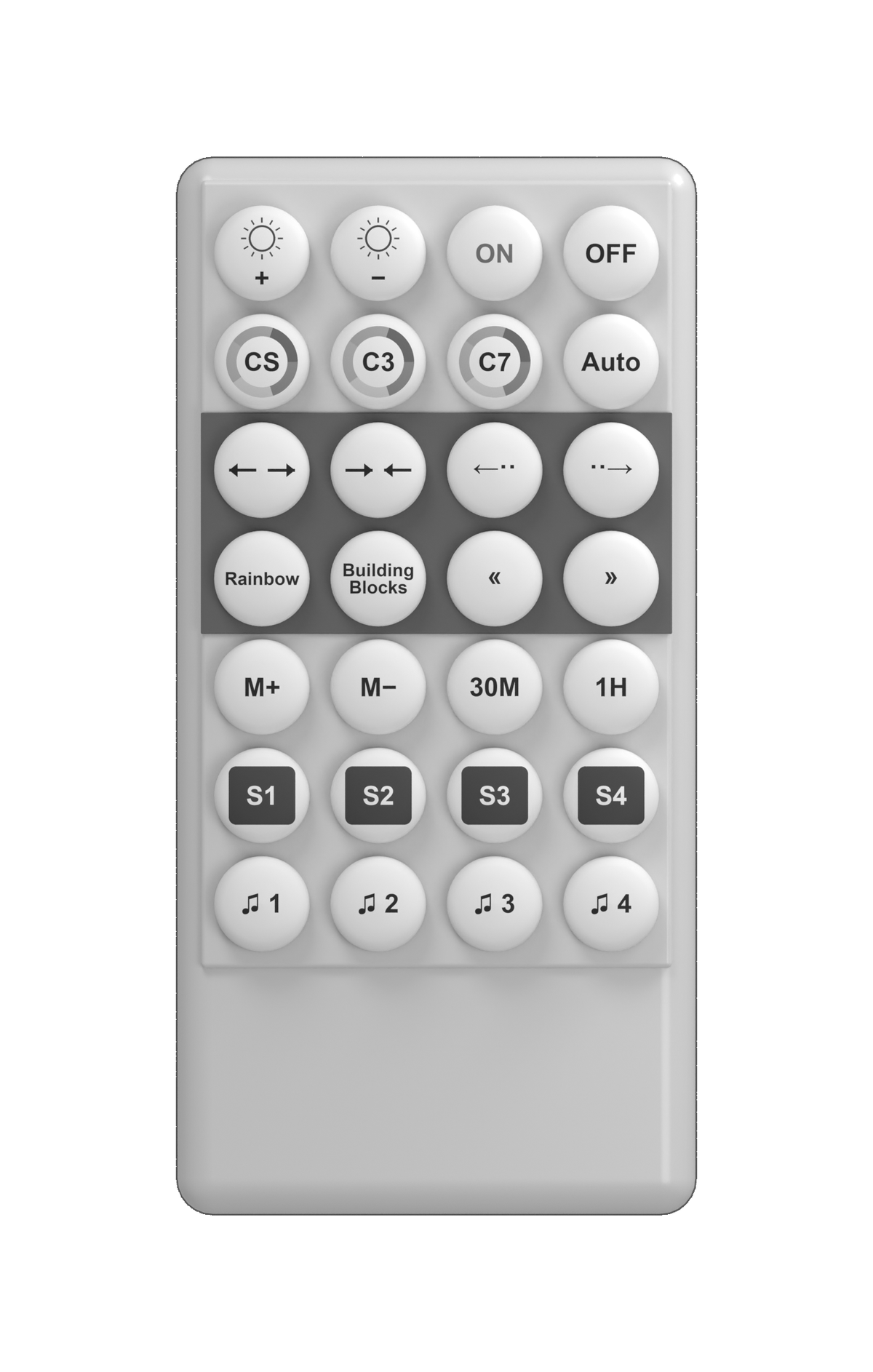 Included 28-button lighting remote — cleaned technical illustration